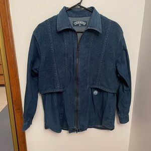 Blue Willi’s Denim Blue Indigo Cotton Quilted Long Sleeve Collar Jacket Medium